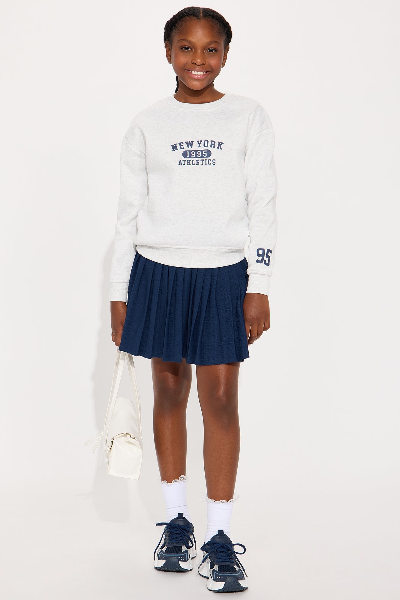 Mini New York Athletics Sweatshirt And Pleated Skirt Set - Heather/Combo