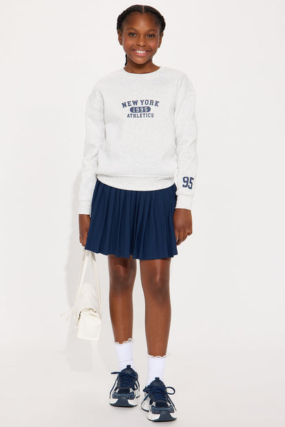 Mini New York Athletics Sweatshirt And Pleated Skirt Set - Heather/Combo
