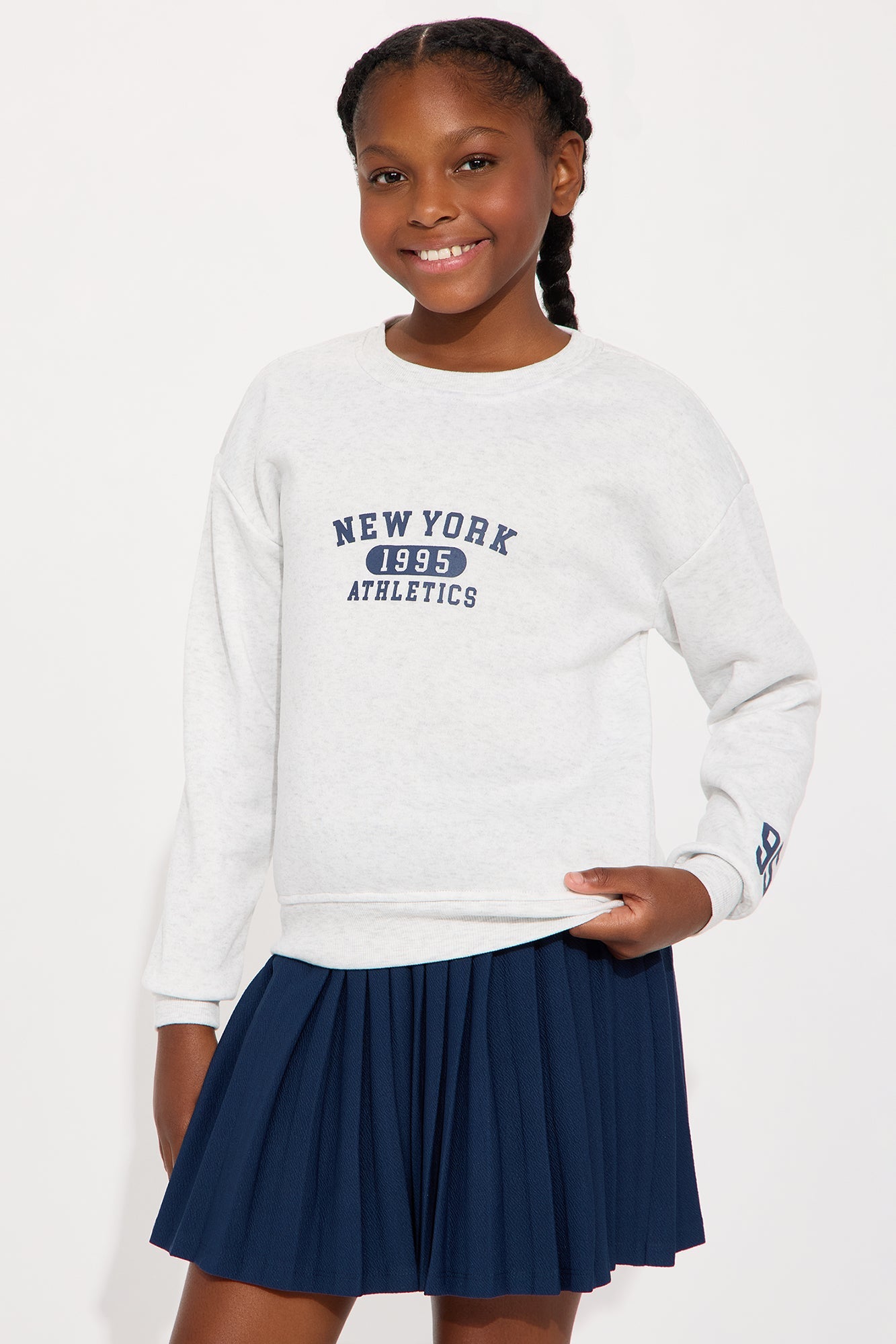 Mini New York Athletics Sweatshirt And Pleated Skirt Set - Heather/Combo