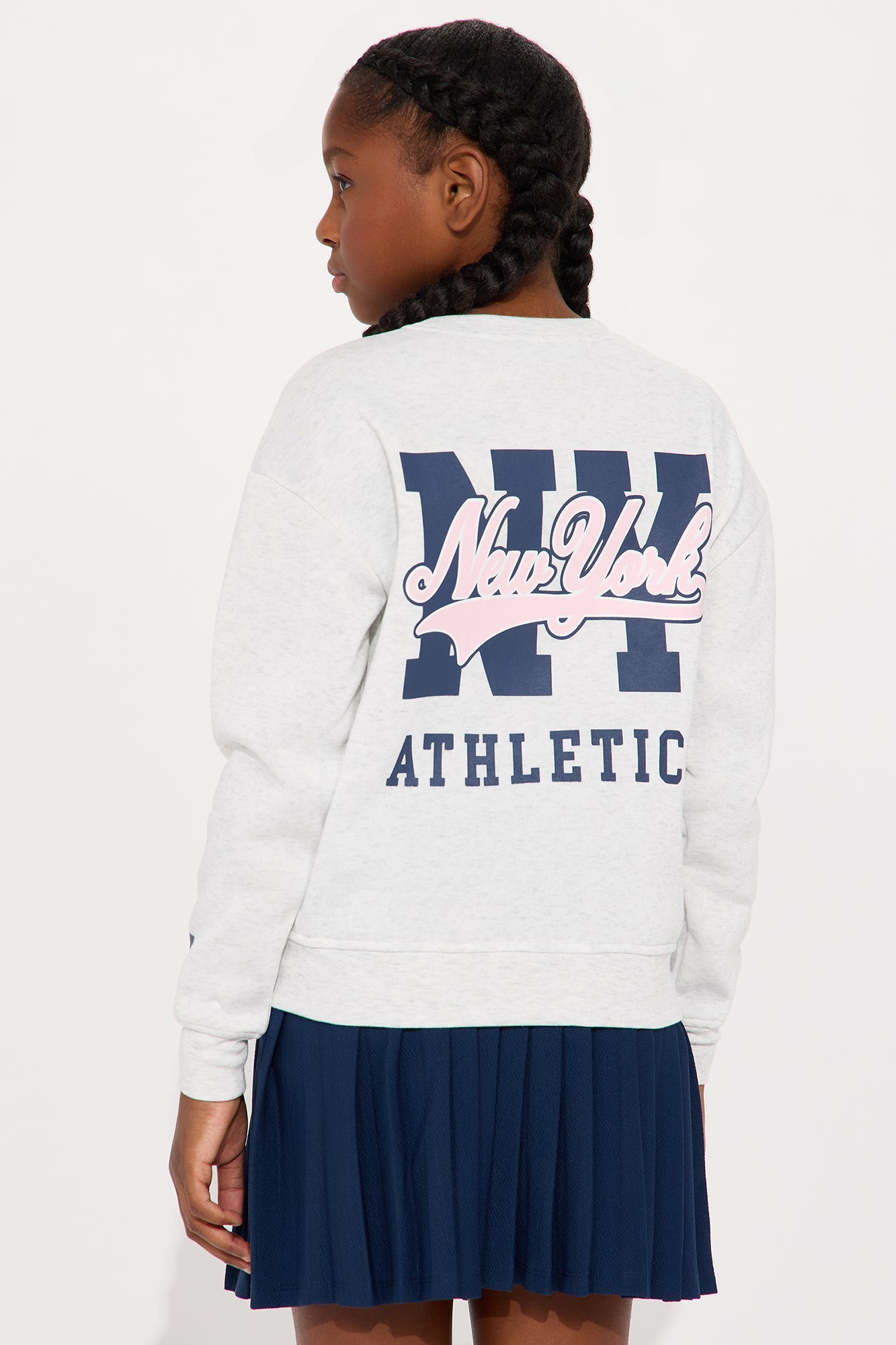 Mini New York Athletics Sweatshirt And Pleated Skirt Set - Heather/Combo