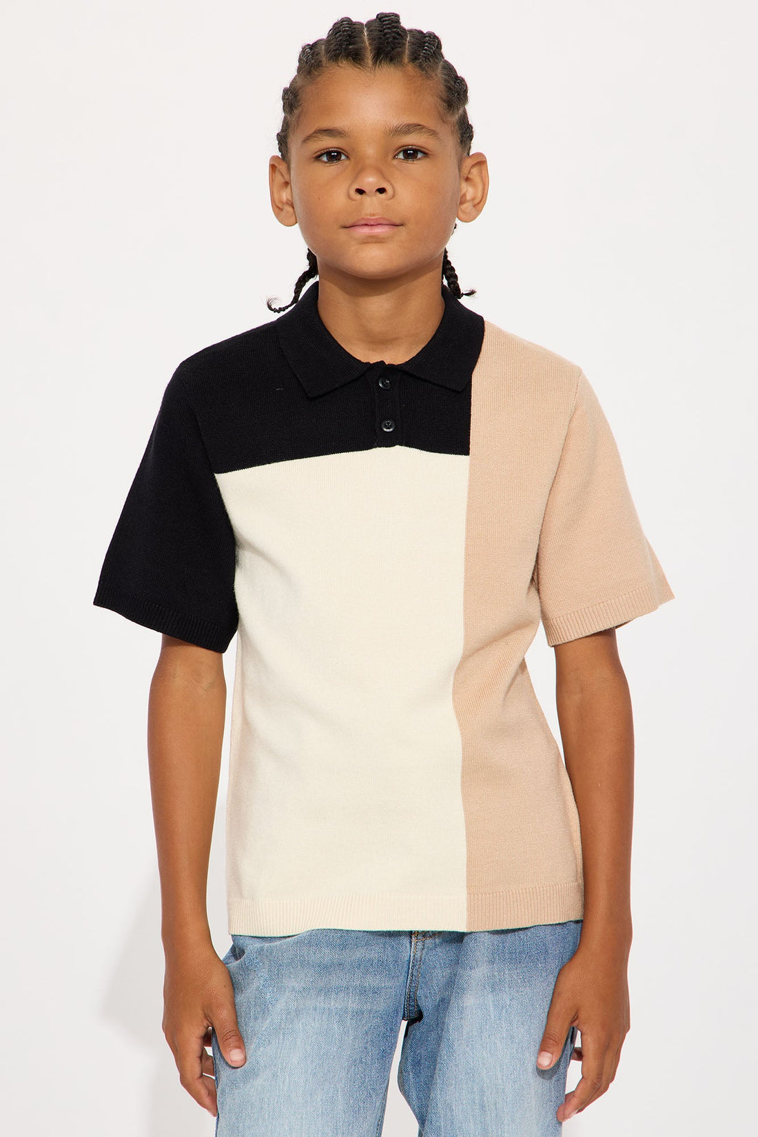 Mini Tetris Color Blocked Knitted Polo - Black/combo