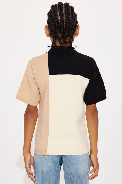 Mini Tetris Color Blocked Knitted Polo - Black/combo