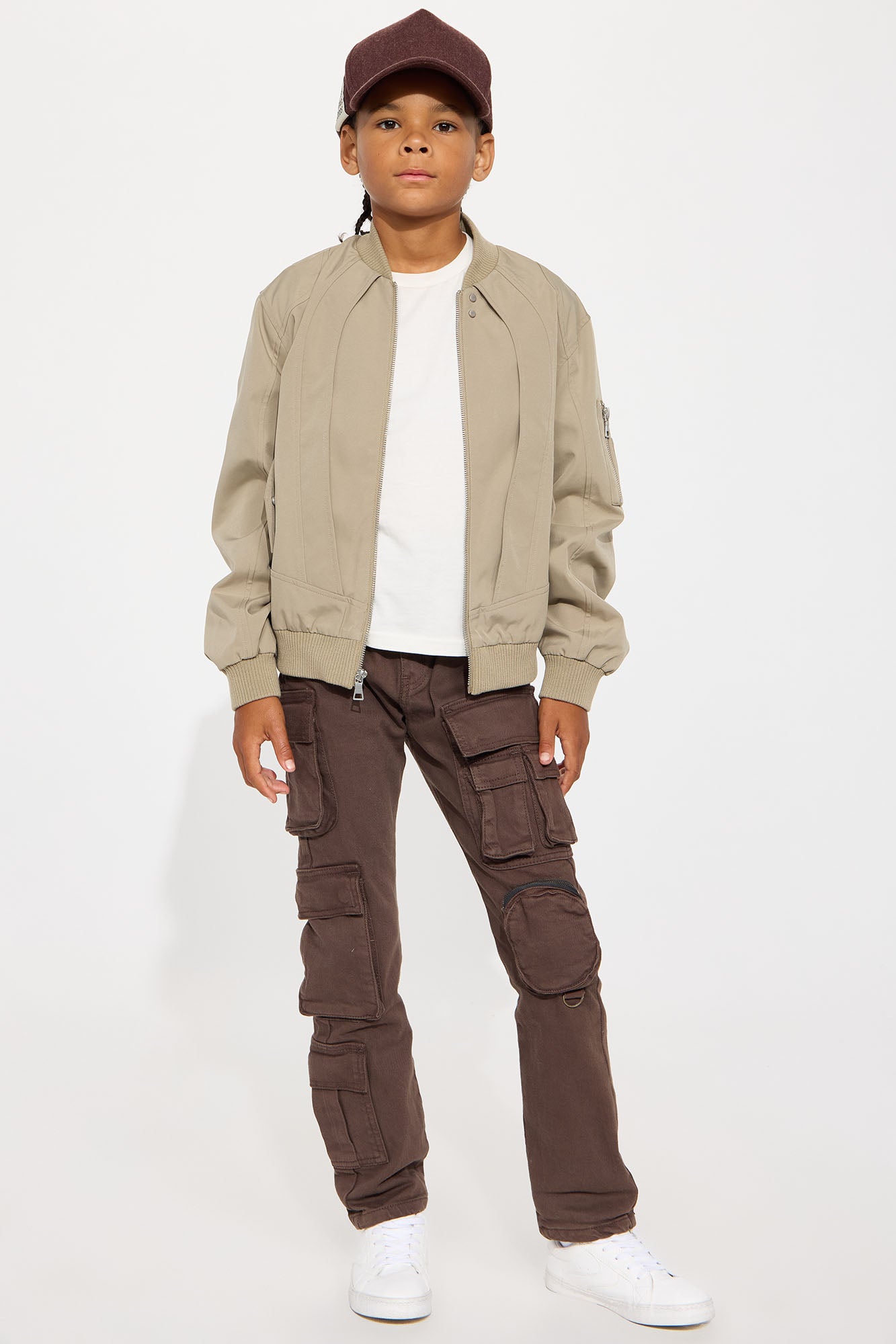 Mini Paneled Utility Bomber Jacket - Taupe