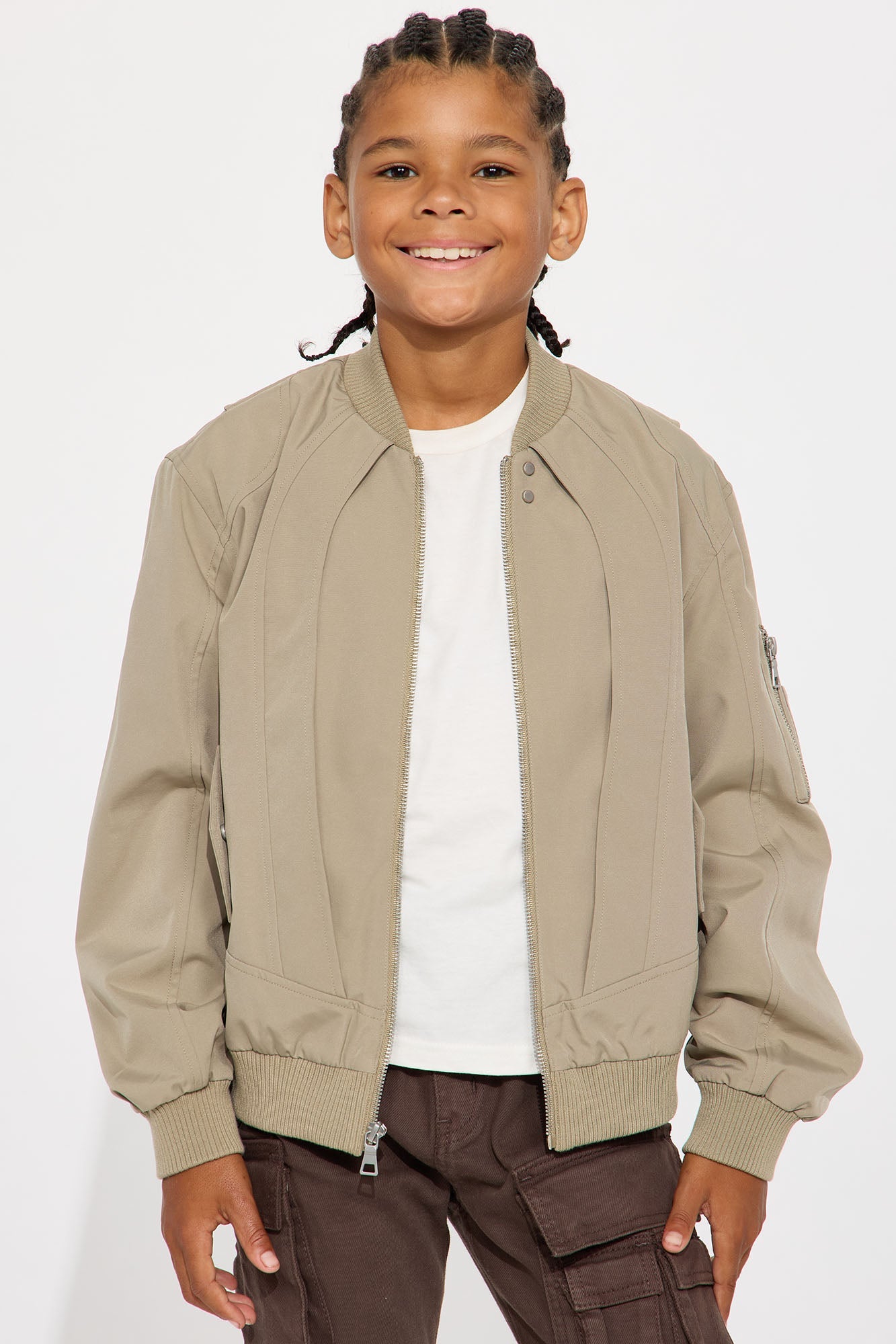 Mini Paneled Utility Bomber Jacket - Taupe