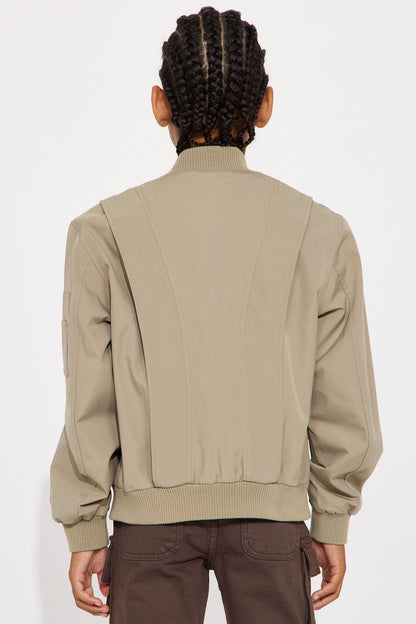 Mini Paneled Utility Bomber Jacket - Taupe