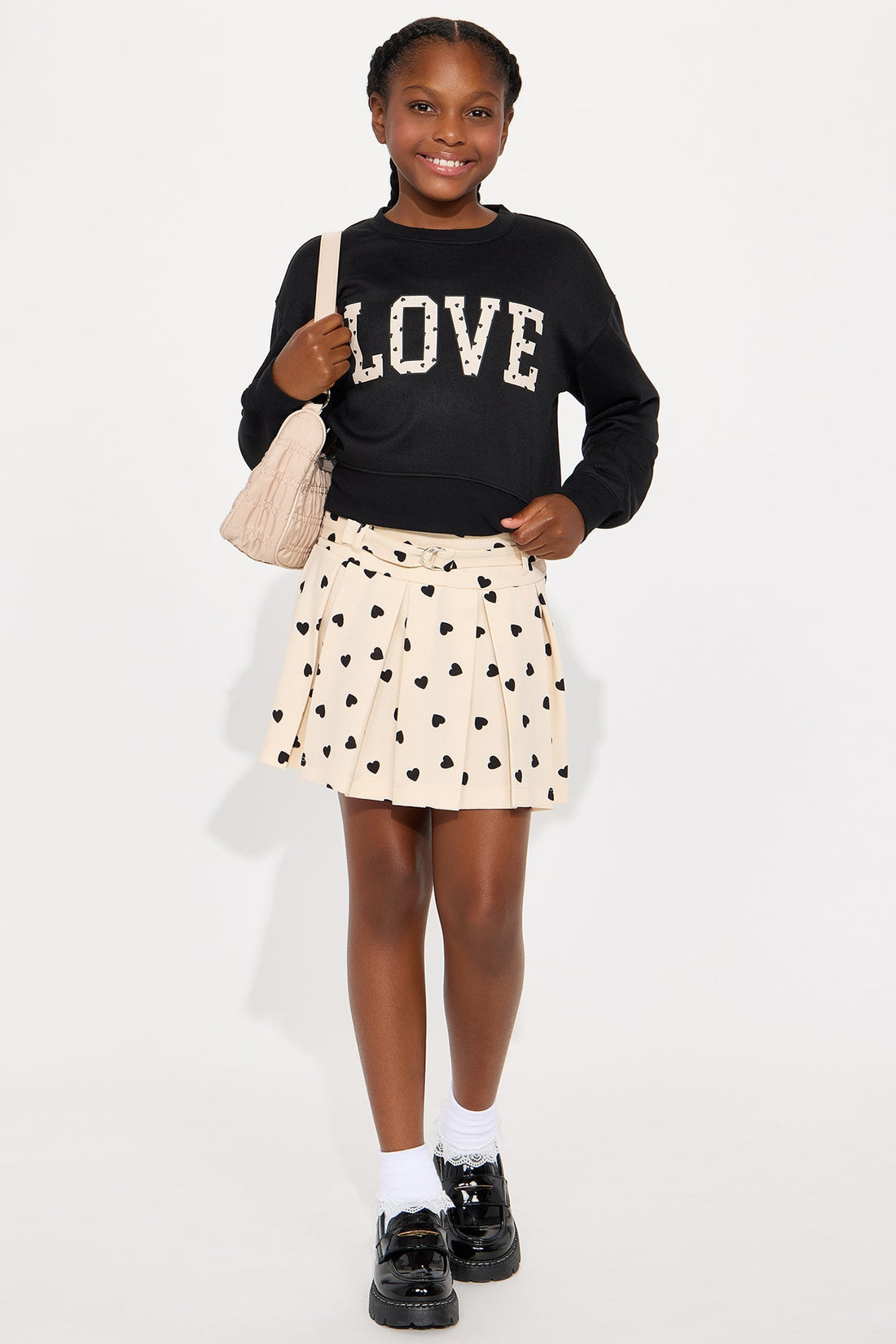Mini Love Over Everything Sweatshirt And Skirt Set - Black/combo