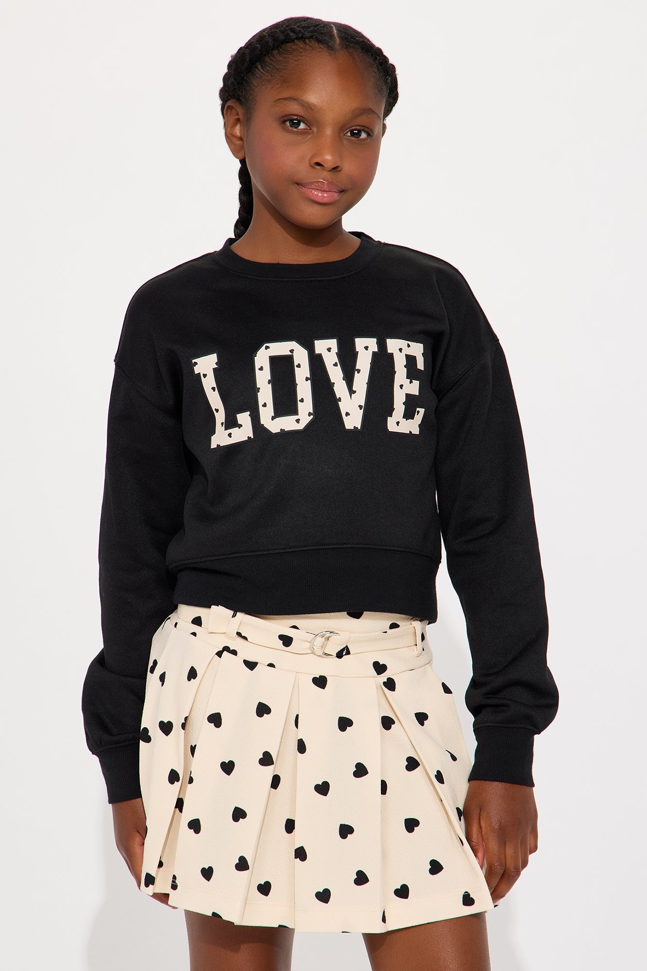 Mini Love Over Everything Sweatshirt And Skirt Set - Black/combo