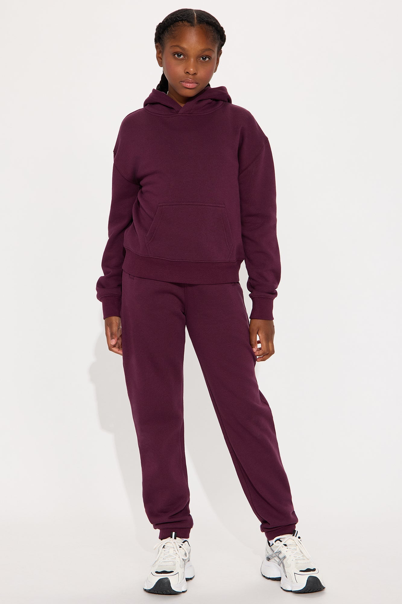 Mini Relaxed Vibe Solid Hoodie And Jogger Pant Set - Plum