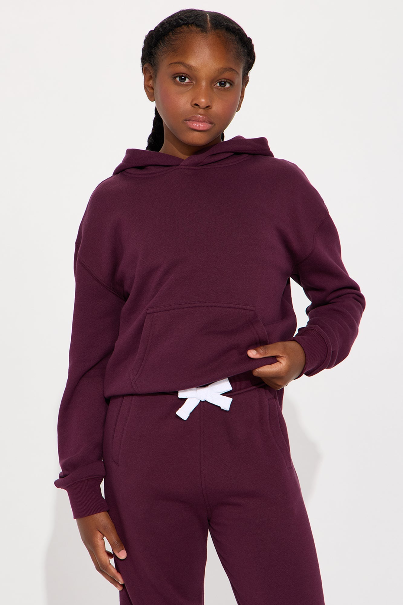 Mini Relaxed Vibe Solid Hoodie And Jogger Pant Set - Plum