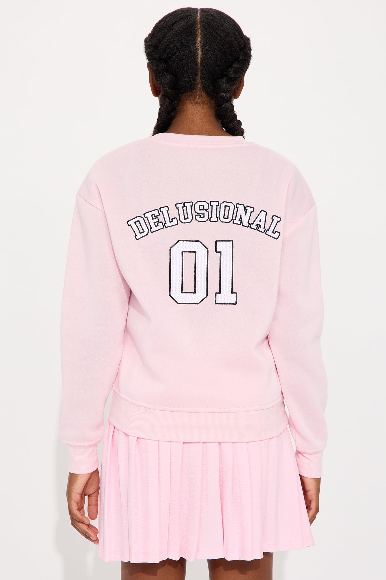Mini Delusional Sweatshirt And Pleated Skirt Set - Light Pink