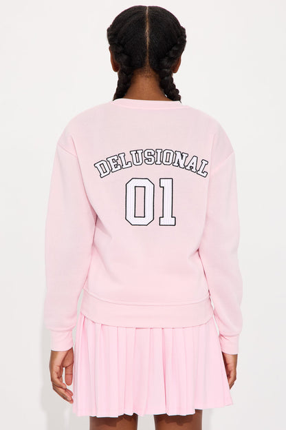 Mini Delusional Sweatshirt And Pleated Skirt Set - Light Pink