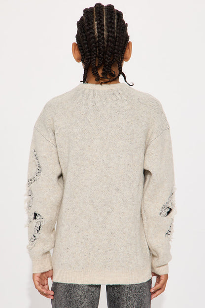 Mini Oversized Trails Distressed Crewneck Sweater - Oatmeal/combo