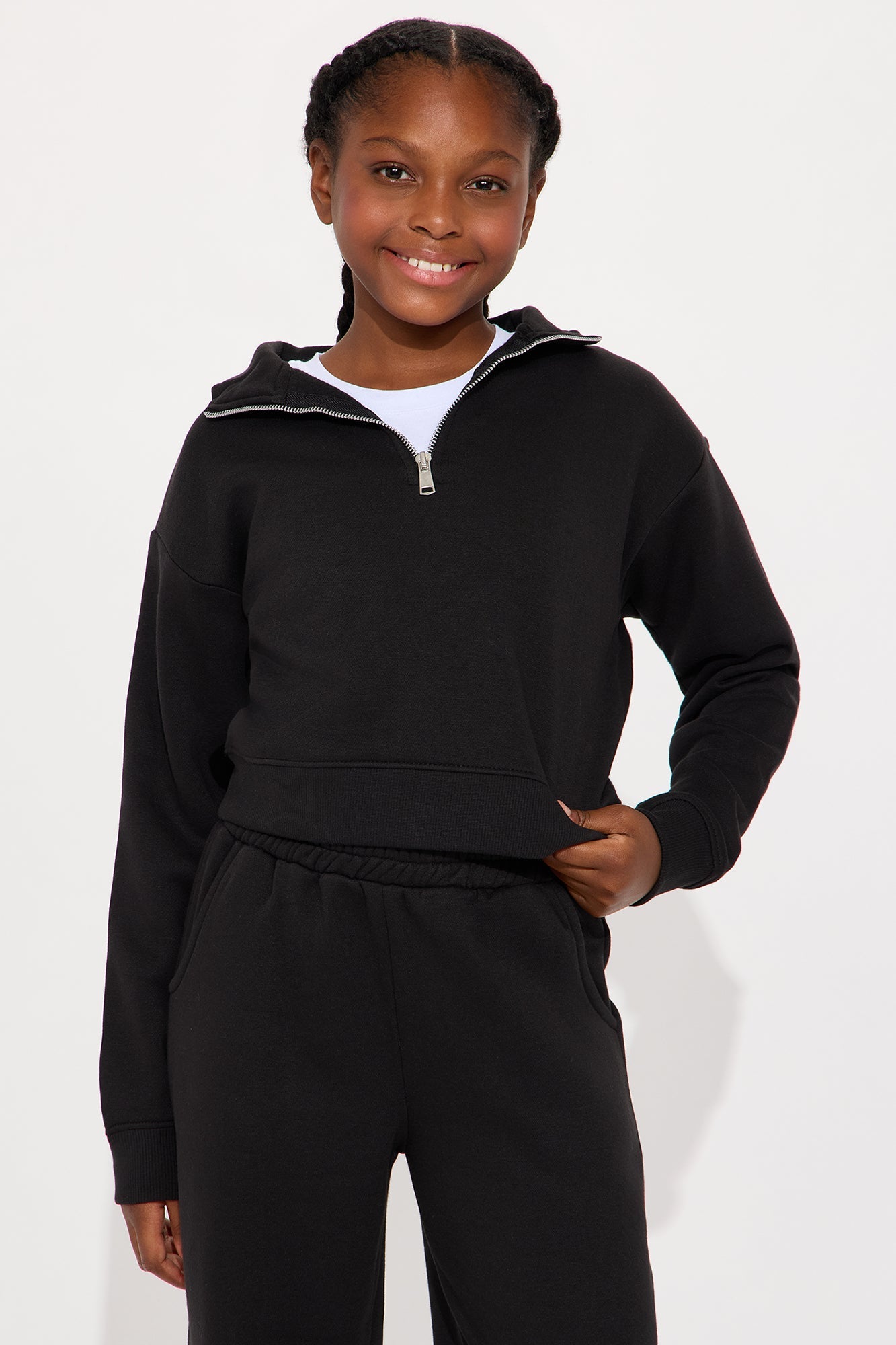 Mini Stole Your Bestie Oversized Quarter Zip Sweatshirt - Black