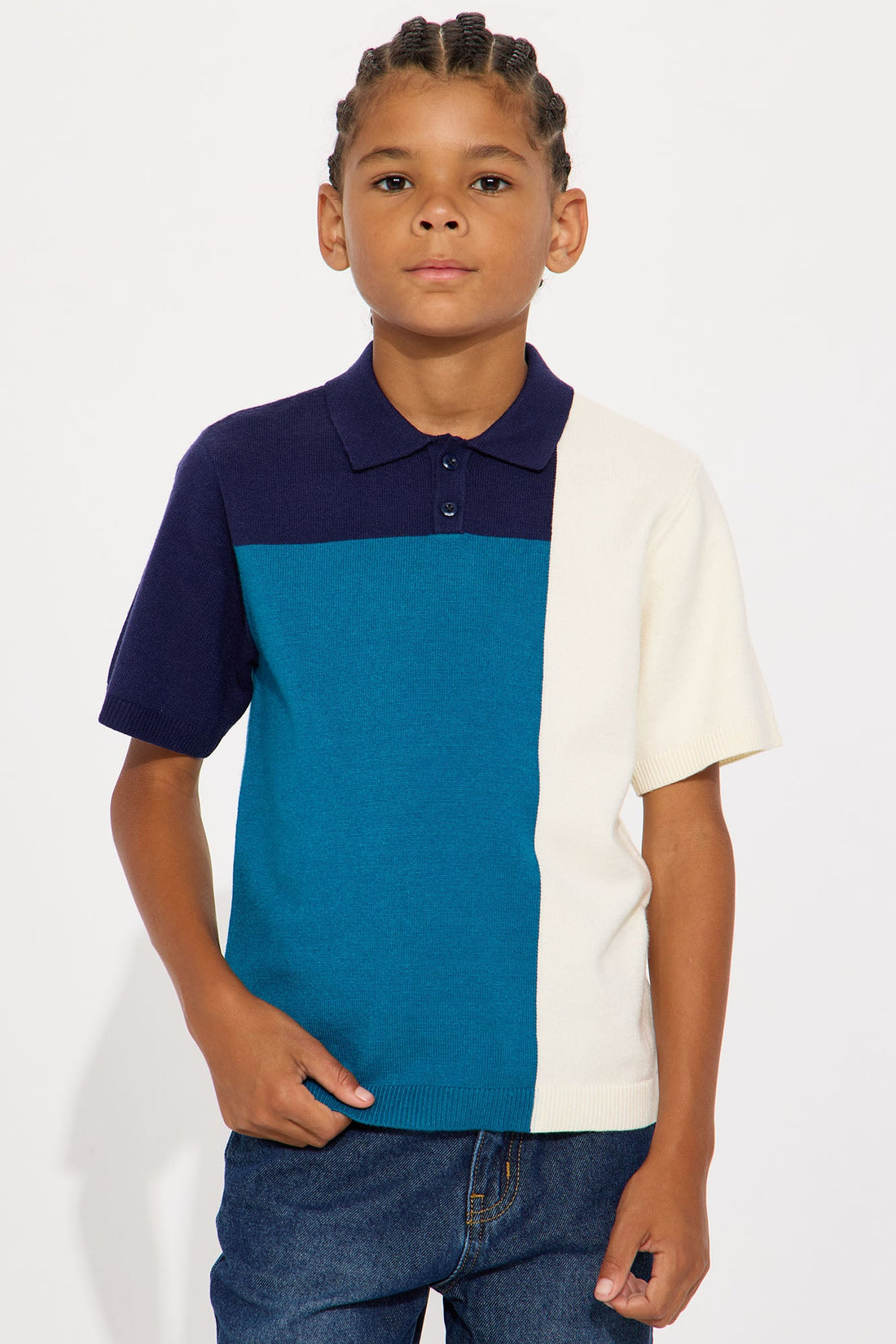 Mini Tetris Color Blocked Knitted Polo - Blue/combo