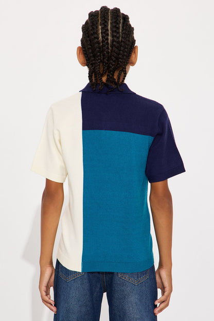 Mini Tetris Color Blocked Knitted Polo - Blue/combo