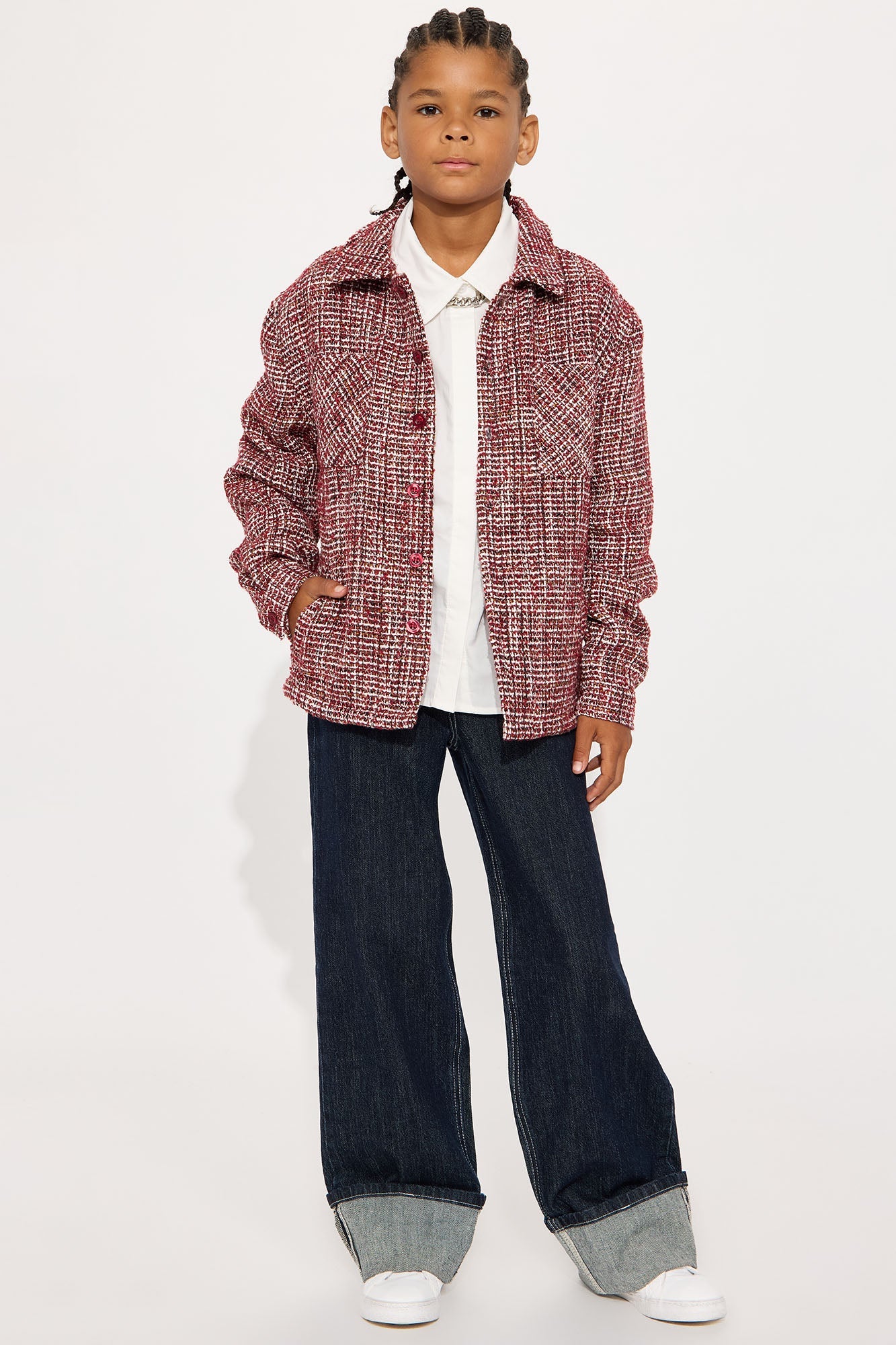 Mini Relaxed Weaved Textured Overshirt - Red