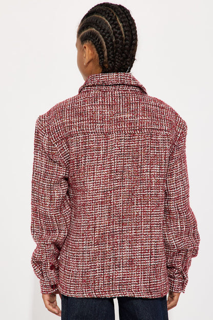 Mini Relaxed Weaved Textured Overshirt - Red