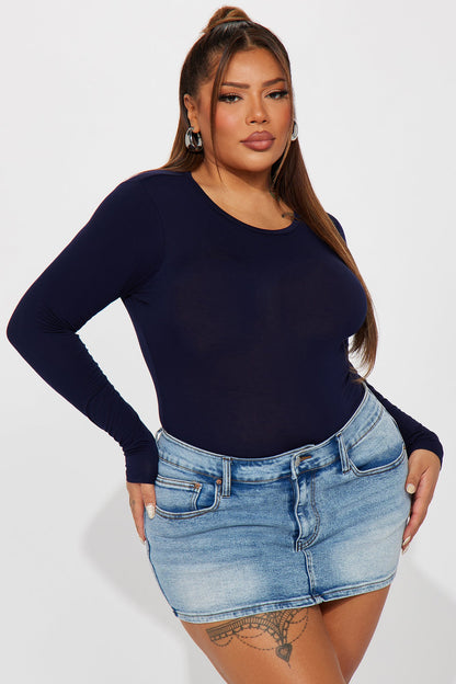 Krystal Crew Neck Long Sleeve Bodysuit - Navy