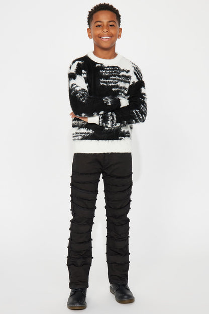 Mini Fuzzy Mixed Colors Crewneck Sweater - Black/White