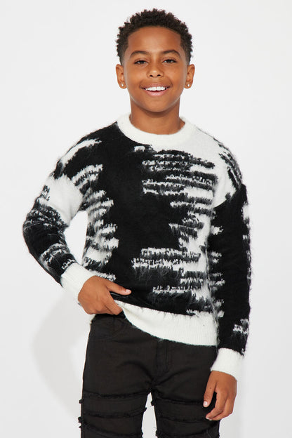 Mini Fuzzy Mixed Colors Crewneck Sweater - Black/White