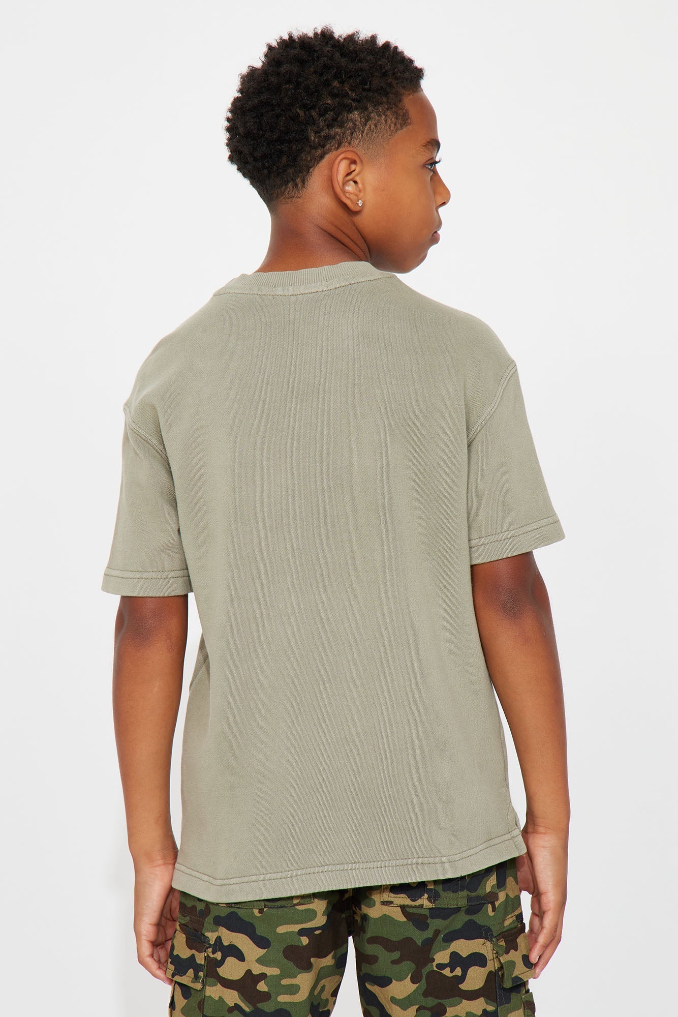 Mini Daily Embroidery Washed Terry Short Sleeve Tee - Olive