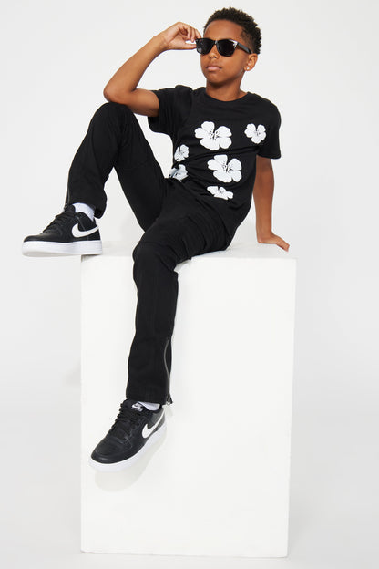 Mini Hawaiian Flowers T-Shirt - Black