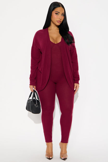 Shana Ribbed 2 Piece Jumpsuit - Burgundy