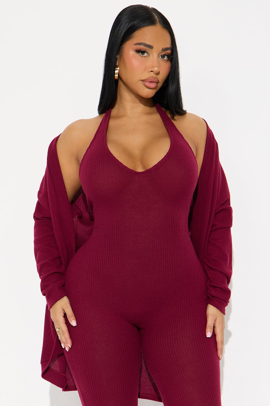 Shana Ribbed 2 Piece Jumpsuit - Burgundy