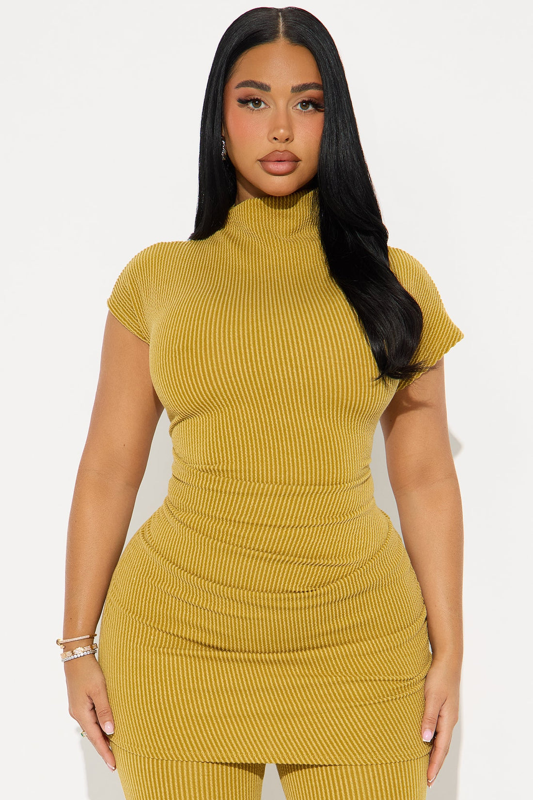 Nora High Neck Ruched Pant Set - Olive