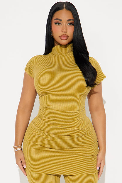 Nora High Neck Ruched Pant Set - Olive