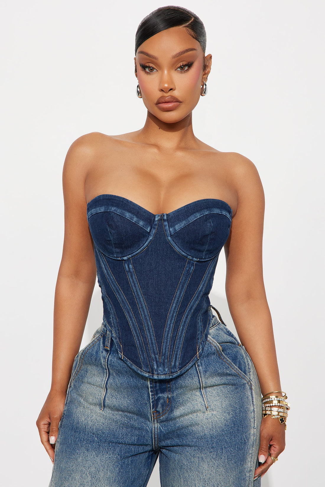 Bae For Tonight Denim Corset Top - Dark Wash