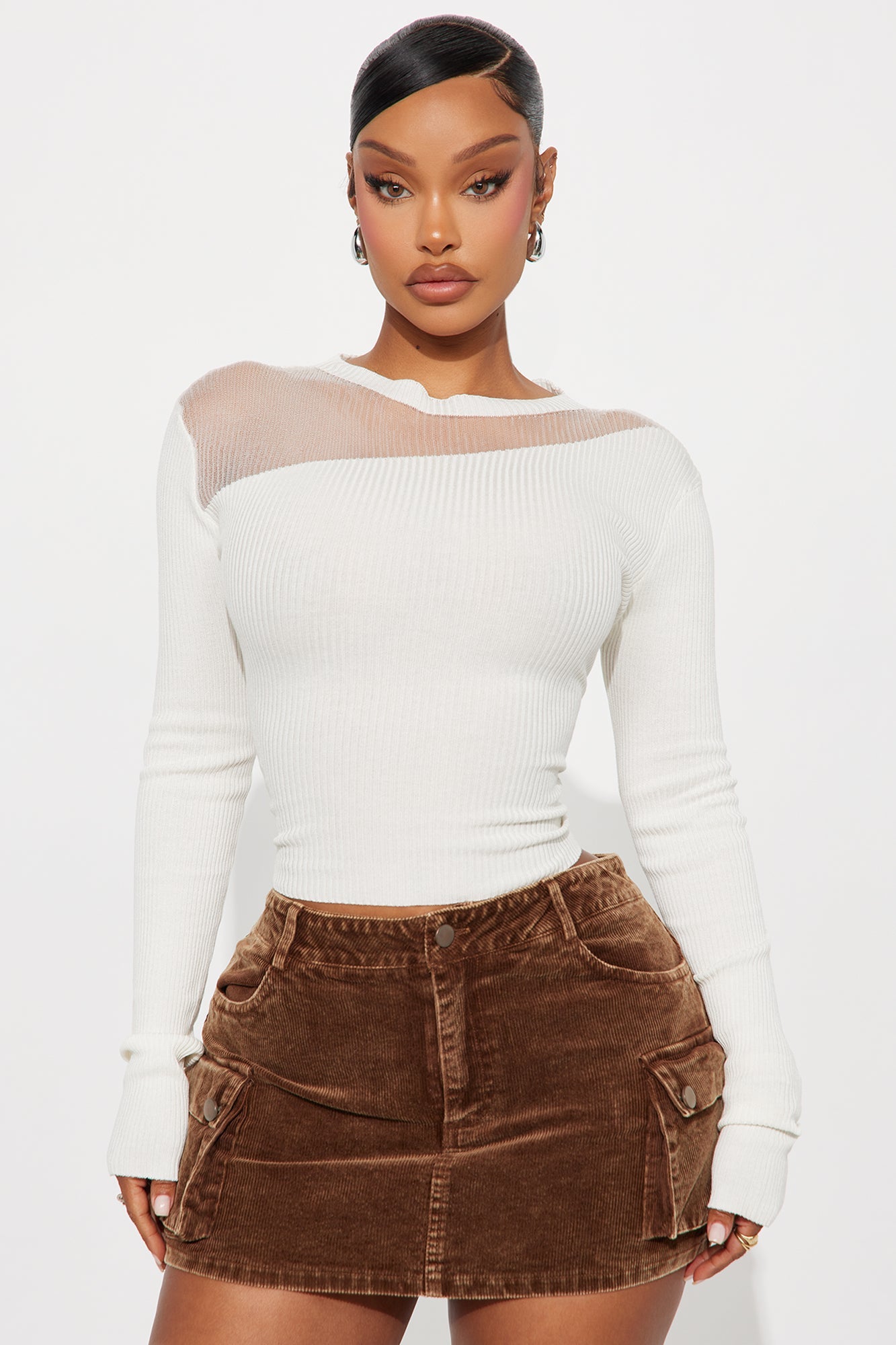 Trophy Girl Sheer Sweater Top - White