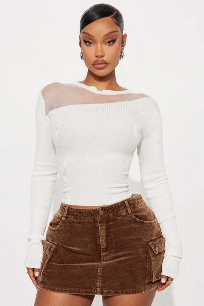 Trophy Girl Sheer Sweater Top - White