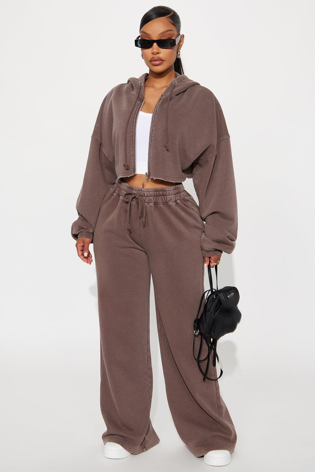 On The Go Fleece Pant Set - Chocolate