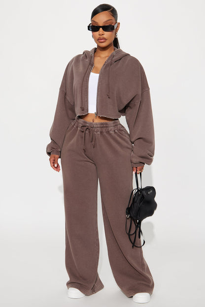 On The Go Fleece Pant Set - Chocolate