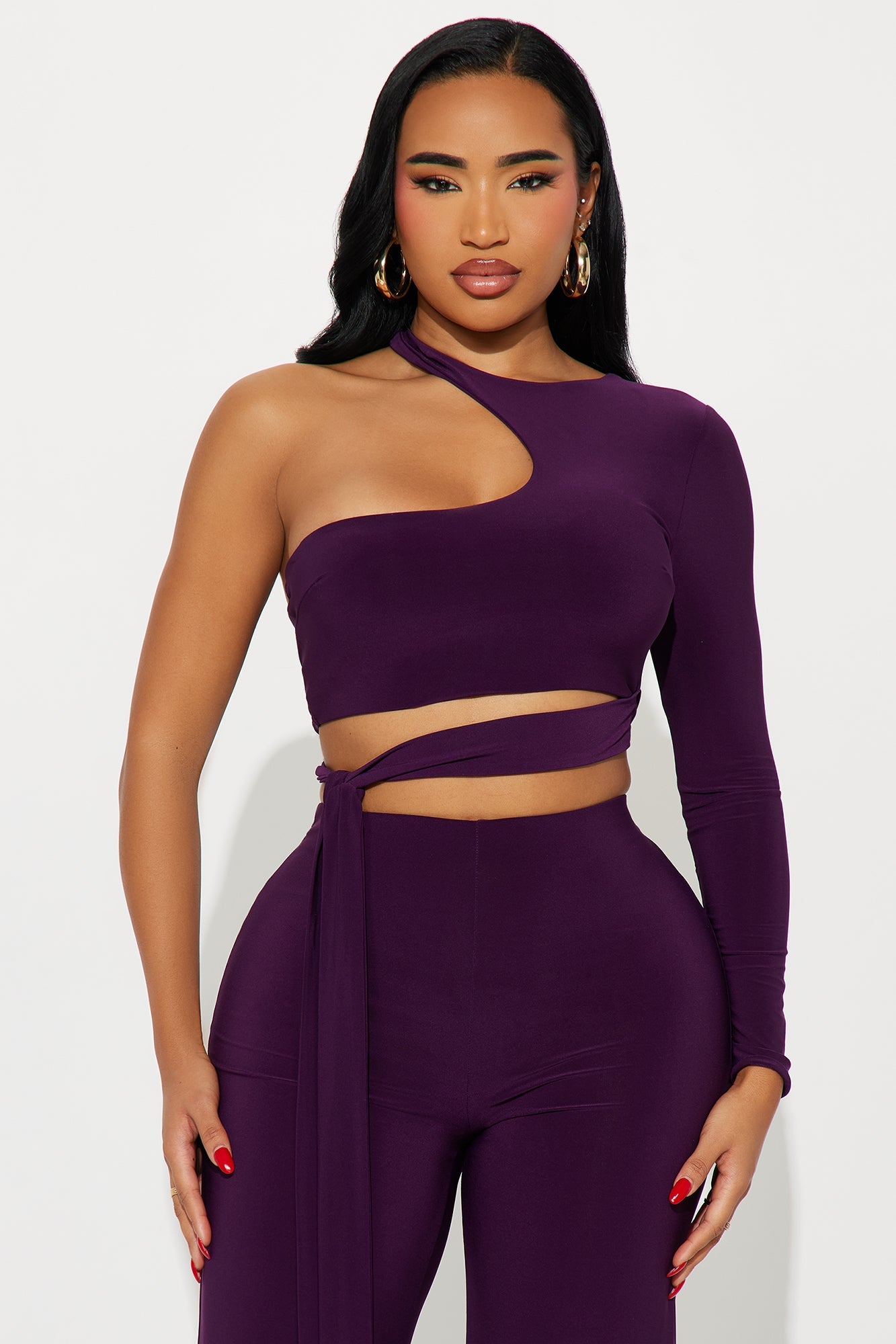 Carly One Shoulder Pant Set - Eggplant