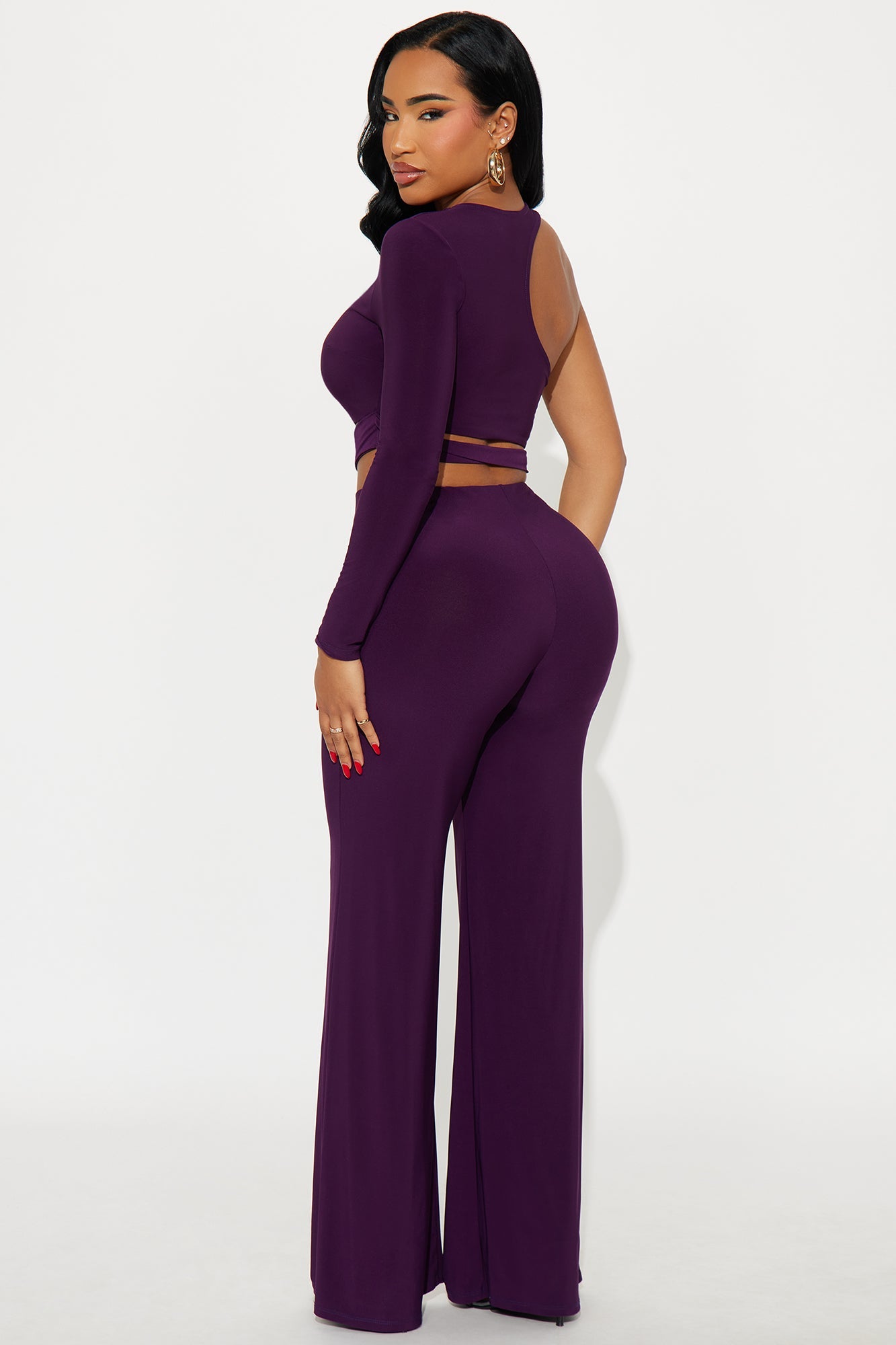 Carly One Shoulder Pant Set - Eggplant