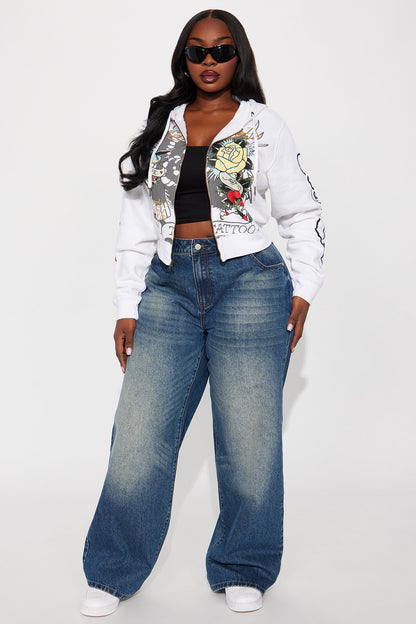 Ed Hardy Brave Eagle Zip Front Hoodie - White