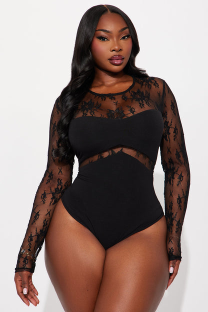 Tiana Long Sleeve Lace Bodysuit - Black