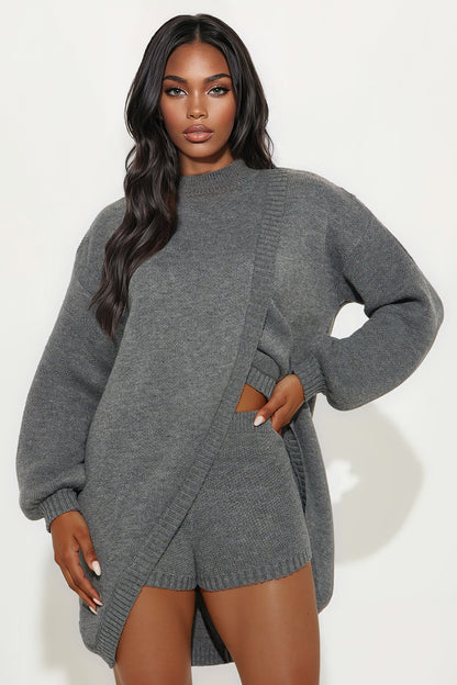 Skip The Line Sweater Short Set - Charcoal