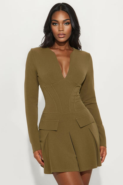 Caprice Pleated Mini Dress - Olive