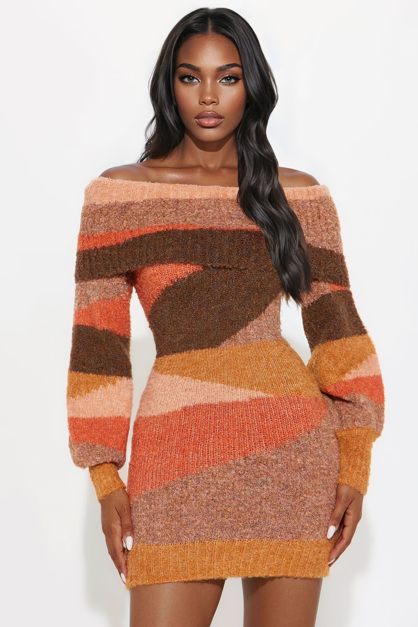 Fatima Sweater Mini Dress - Brown/combo