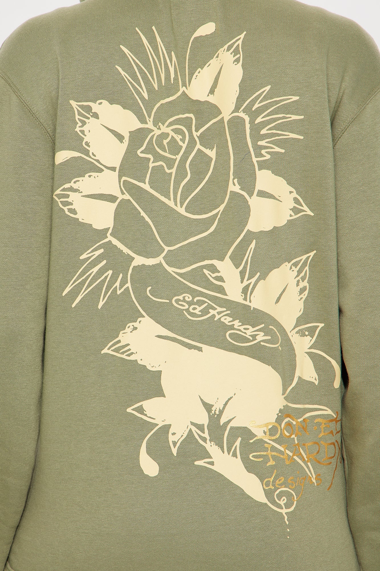 Ed Hardy Mary Roses Oversized Hoodie - Sage