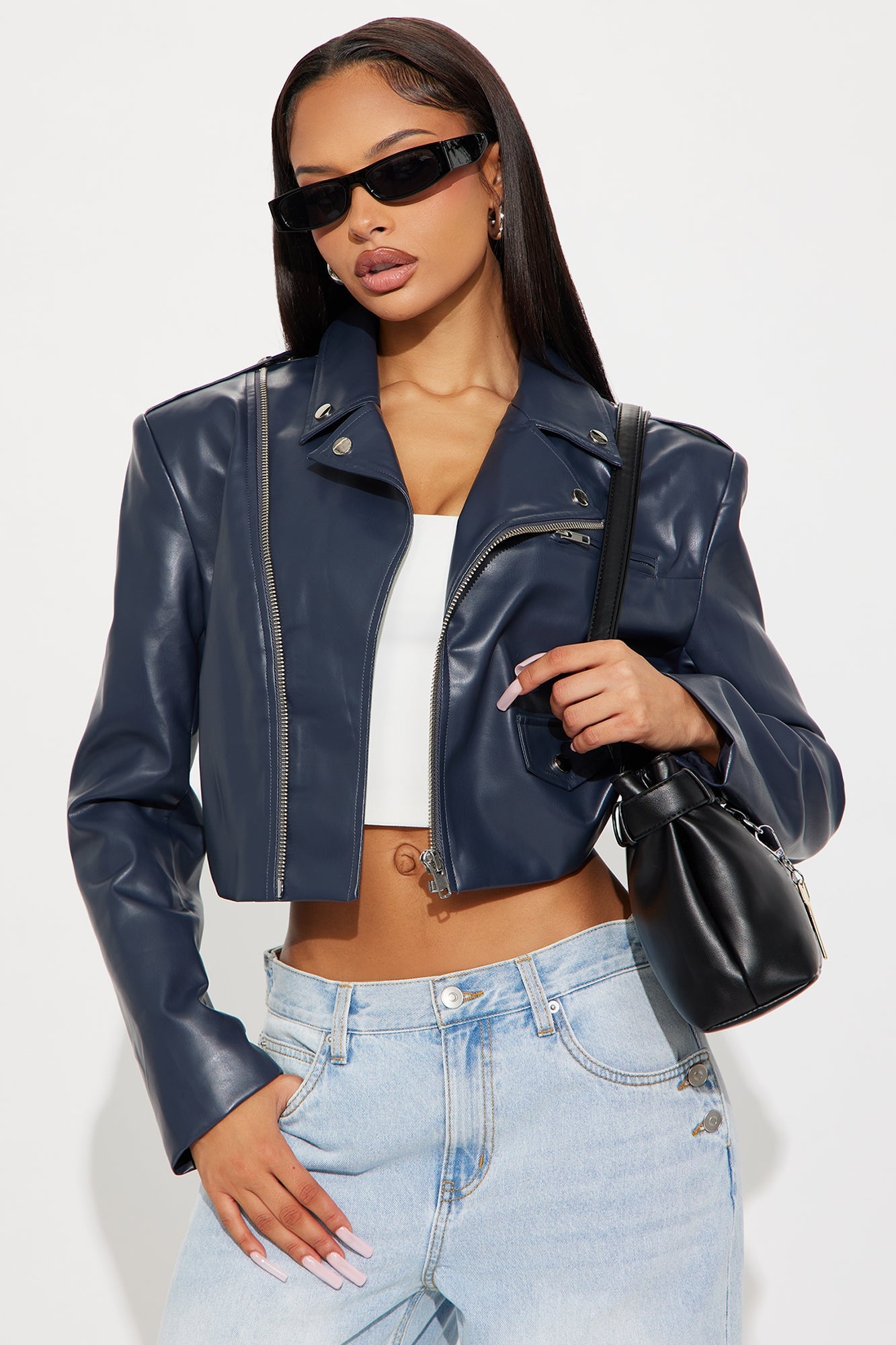 Break The Mold Faux Leather Moto Jacket - Blue