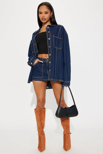 Coffee Dates Oversized Denim Jacket - Dark Wash