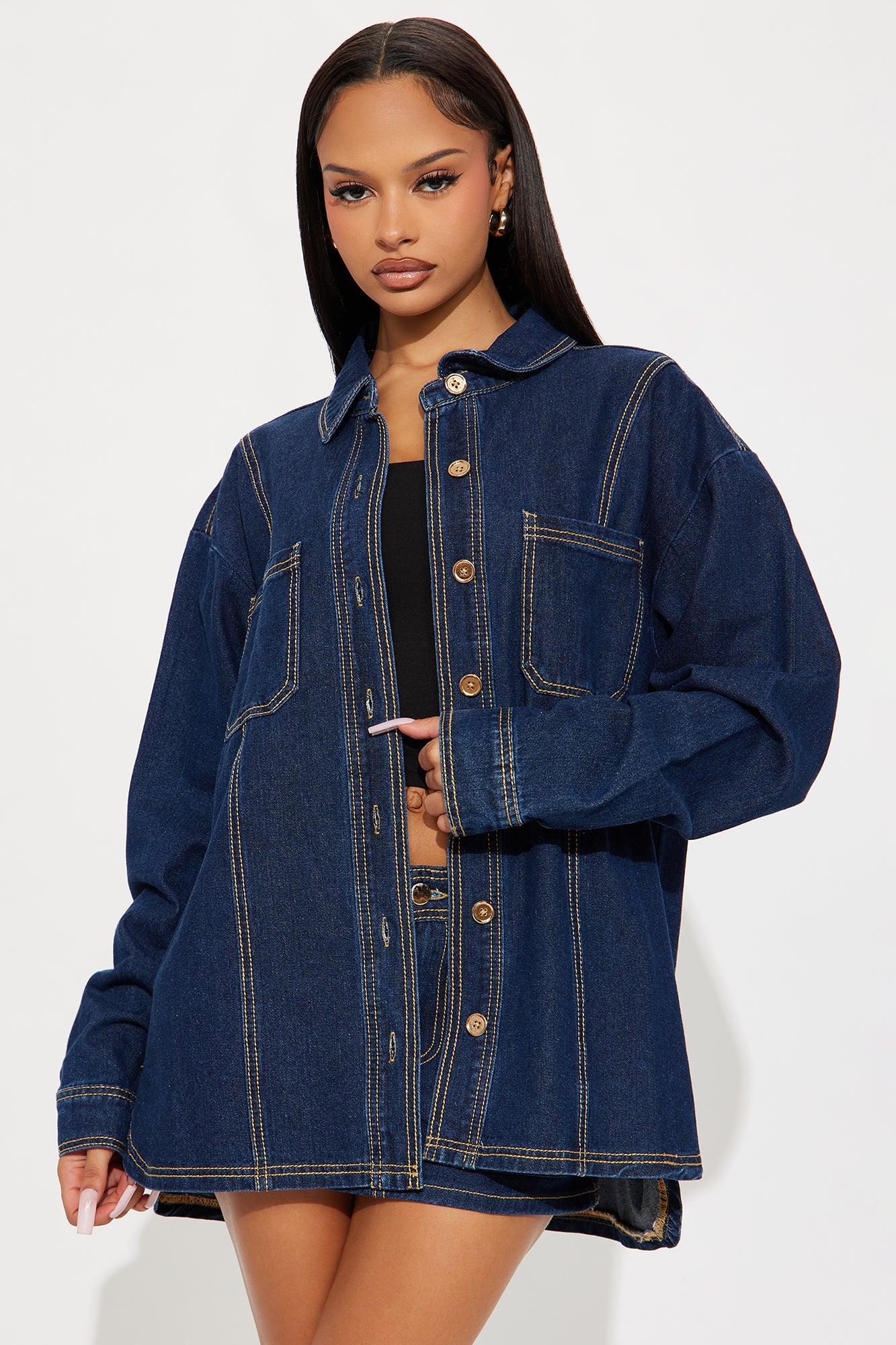 Coffee Dates Oversized Denim Jacket - Dark Wash