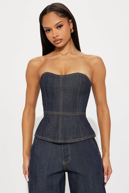 Premium Selvedge Denim Bustier Top - Dark Denim