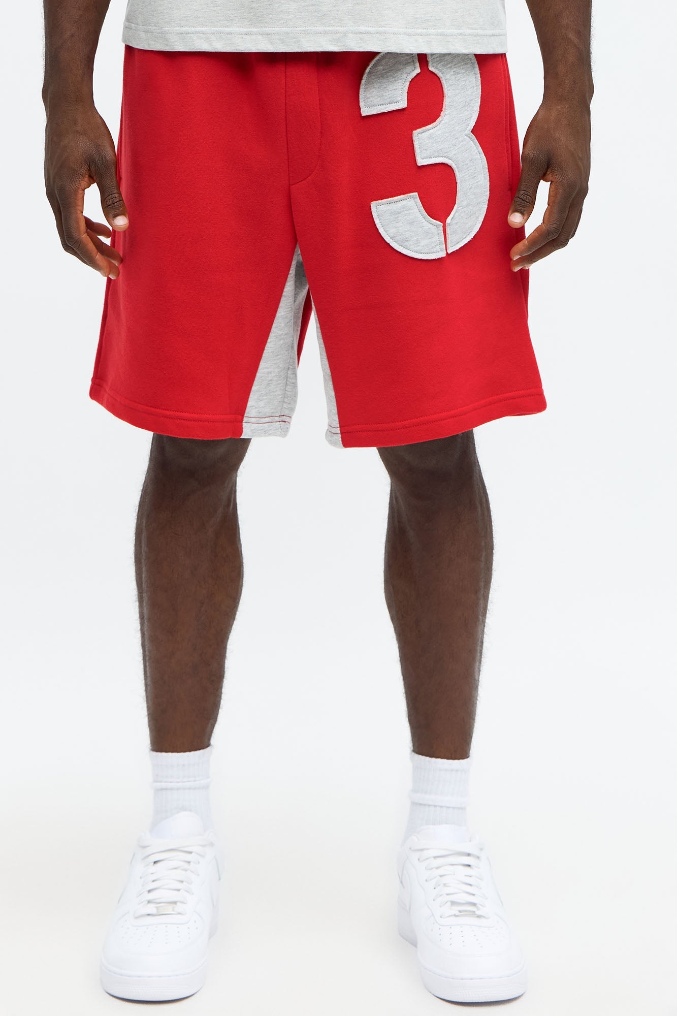 Tyson Relaxed Number 3 Patch Sweatshorts - Red/combo