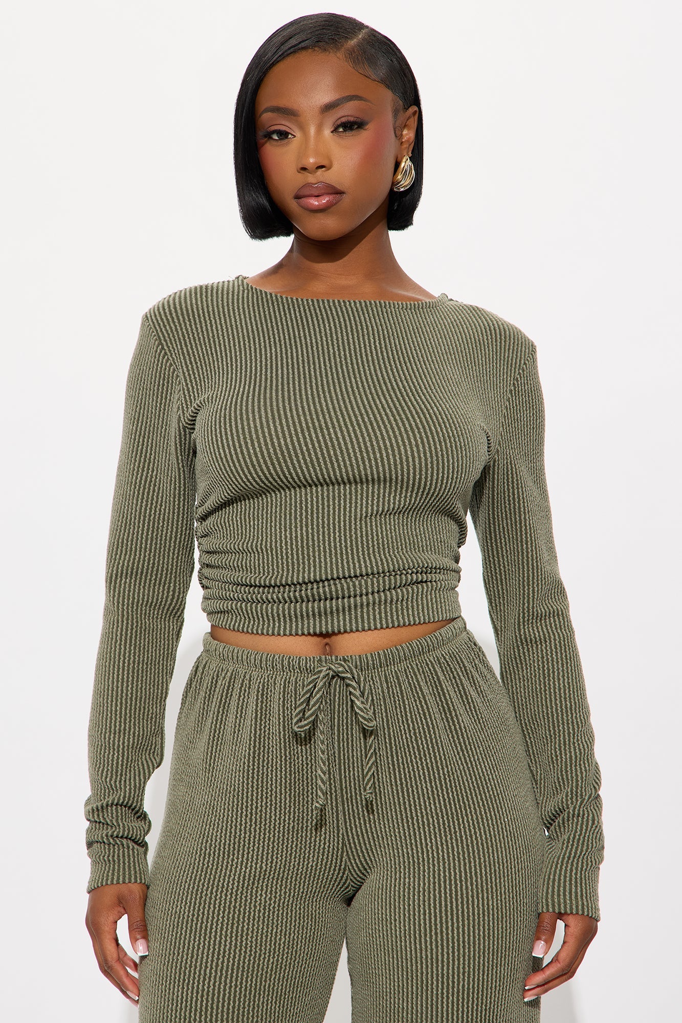 Julissa Ribbed Pant Set - Olive