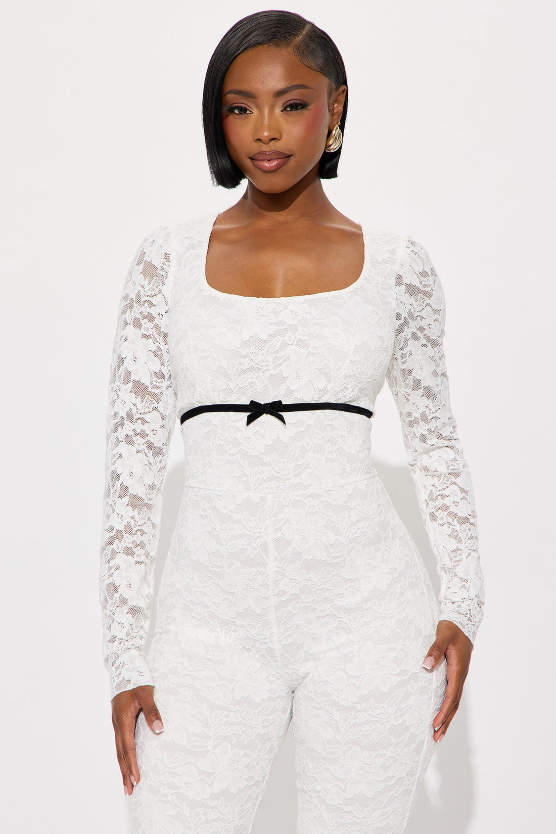 Antonina Lace Long Sleeve Jumpsuit - Ivory